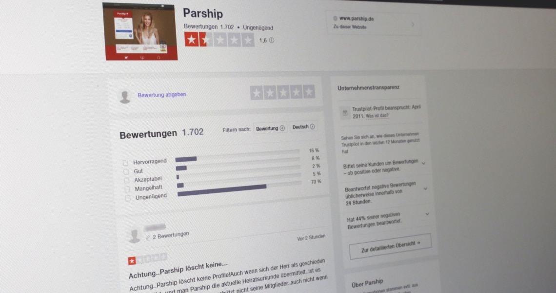 Kundenbewertungen zu Parship auf Trustpilot